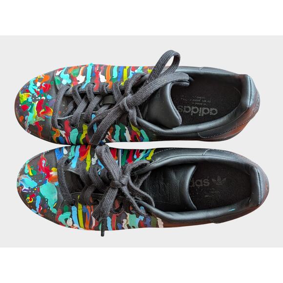 Adidas Stan Smith Men’s 8 Black Leather Sneakers Custom Paint Splatter Art Shoes main image 9